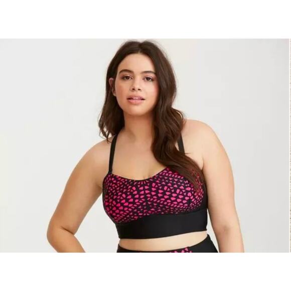 Torrid Black & Hot Pink Laser Cut  Bandeau Adjustable Strap Swim Bikini Top LG - Picture 1 of 9